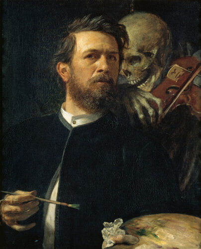 Self-portrait with the Grim Reaper playing the violin